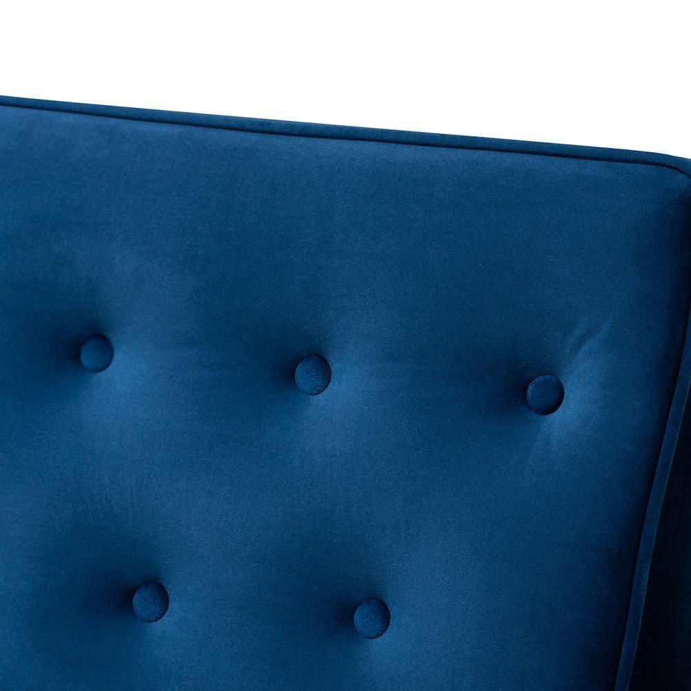 Sorrento Mid-century Modern Navy Blue Velvet Fabric Upholstered Walnut Finished Wooden Lounge Chair FredCo