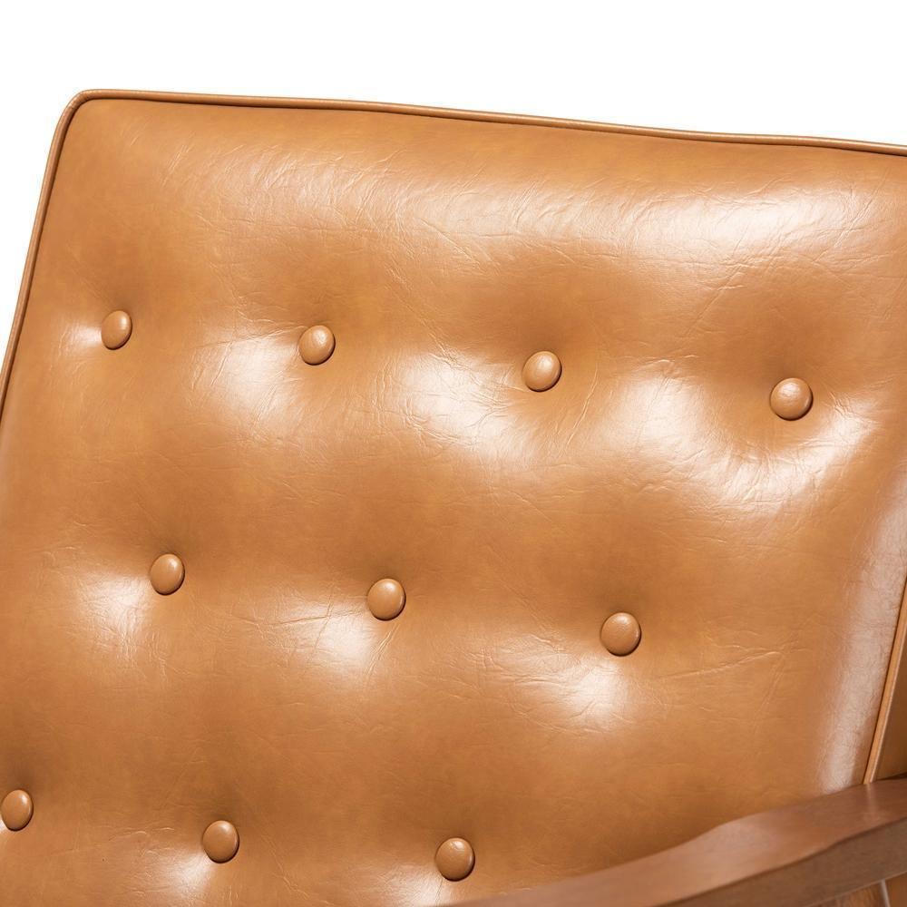 Sorrento Mid-Century Modern Tan Faux Leather Upholstered and Walnut Brown Finished Wood Lounge Chair FredCo