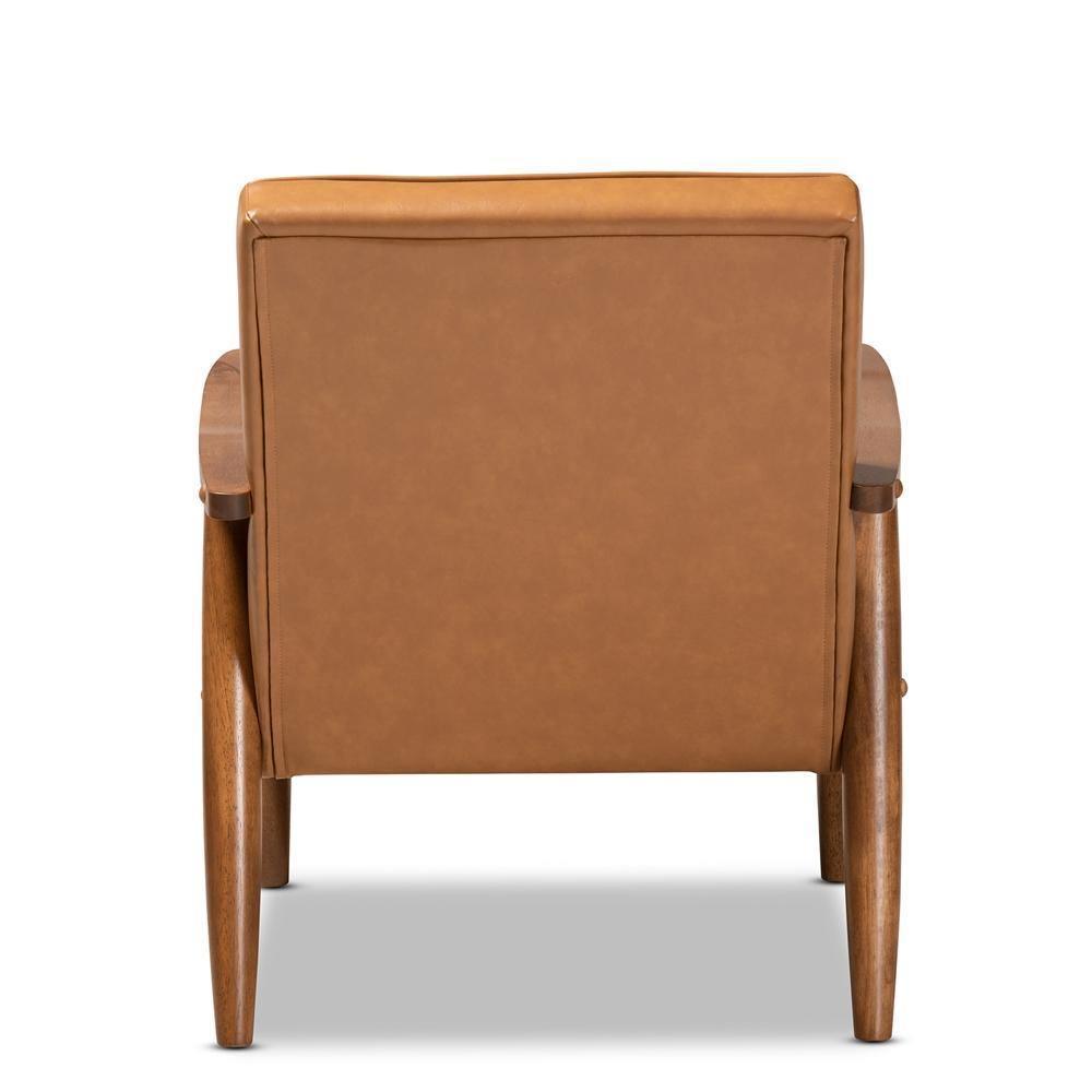 Sorrento Mid-Century Modern Tan Faux Leather Upholstered and Walnut Brown Finished Wood Lounge Chair FredCo