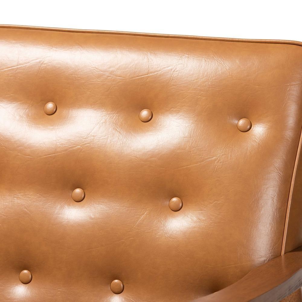 Sorrento Mid-Century Modern Tan Faux Leather Upholstered and Walnut Brown Finished Wood Loveseat FredCo