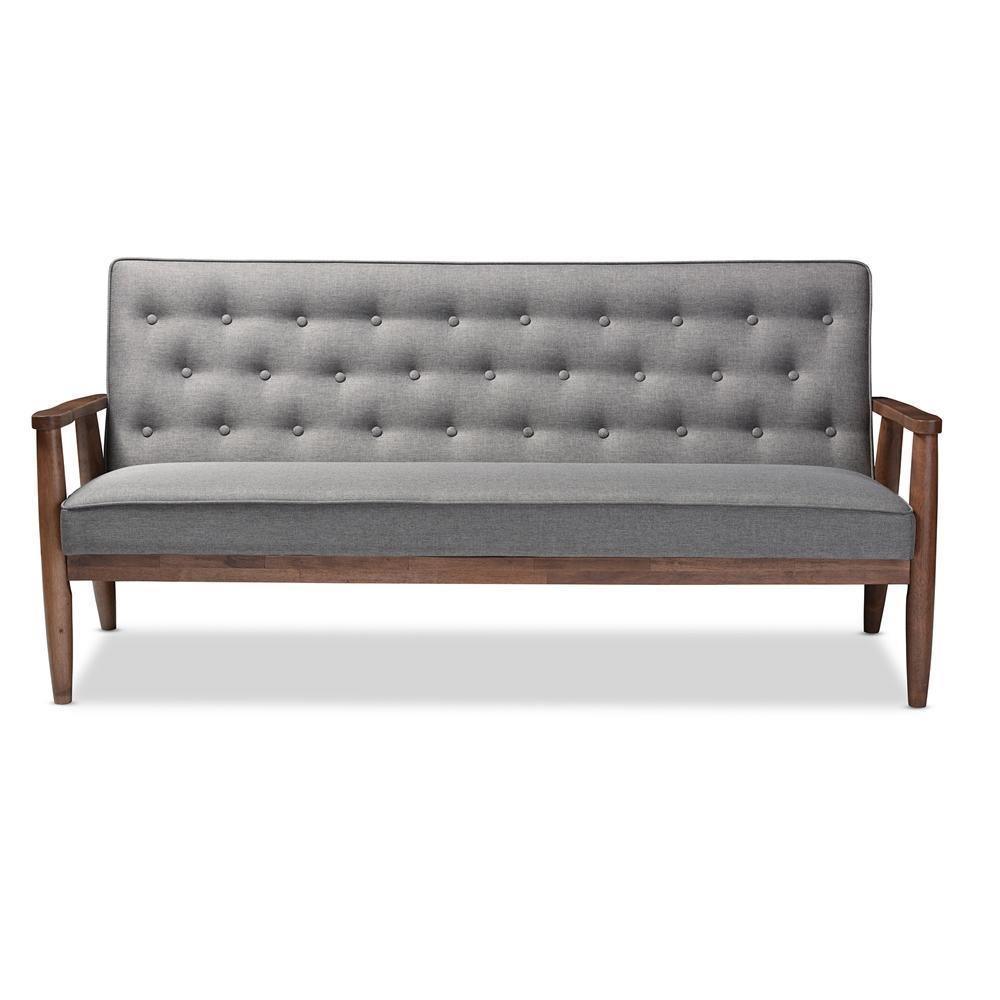 Sorrento Mid-century Retro Modern Grey Fabric Upholstered Wooden 3-seater Sofa FredCo
