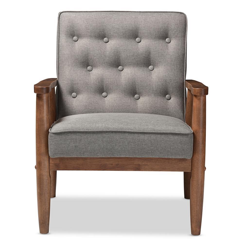 Sorrento Mid-century Retro Modern Grey Fabric Upholstered Wooden Lounge Chair FredCo