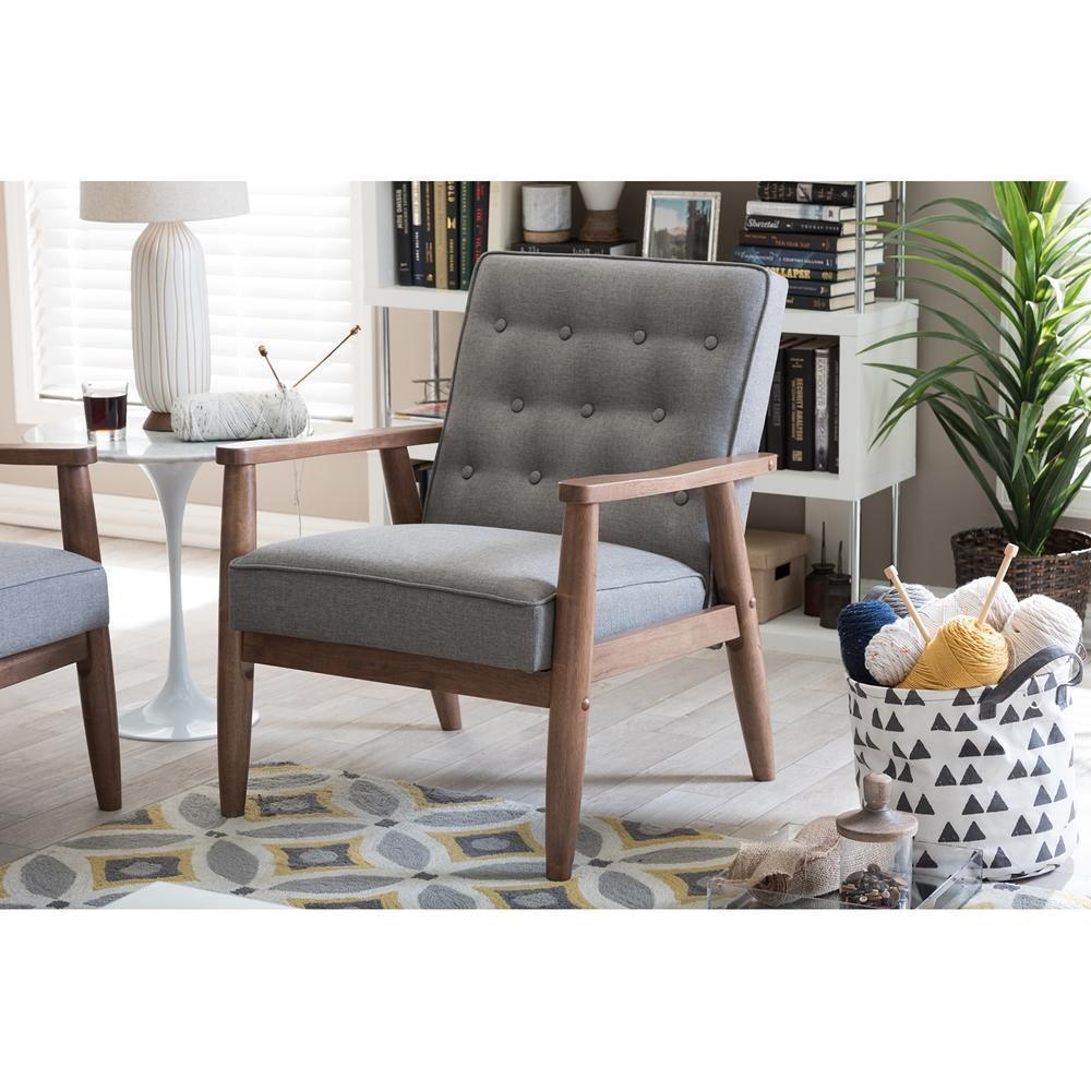 Sorrento Mid-century Retro Modern Grey Fabric Upholstered Wooden Lounge Chair FredCo