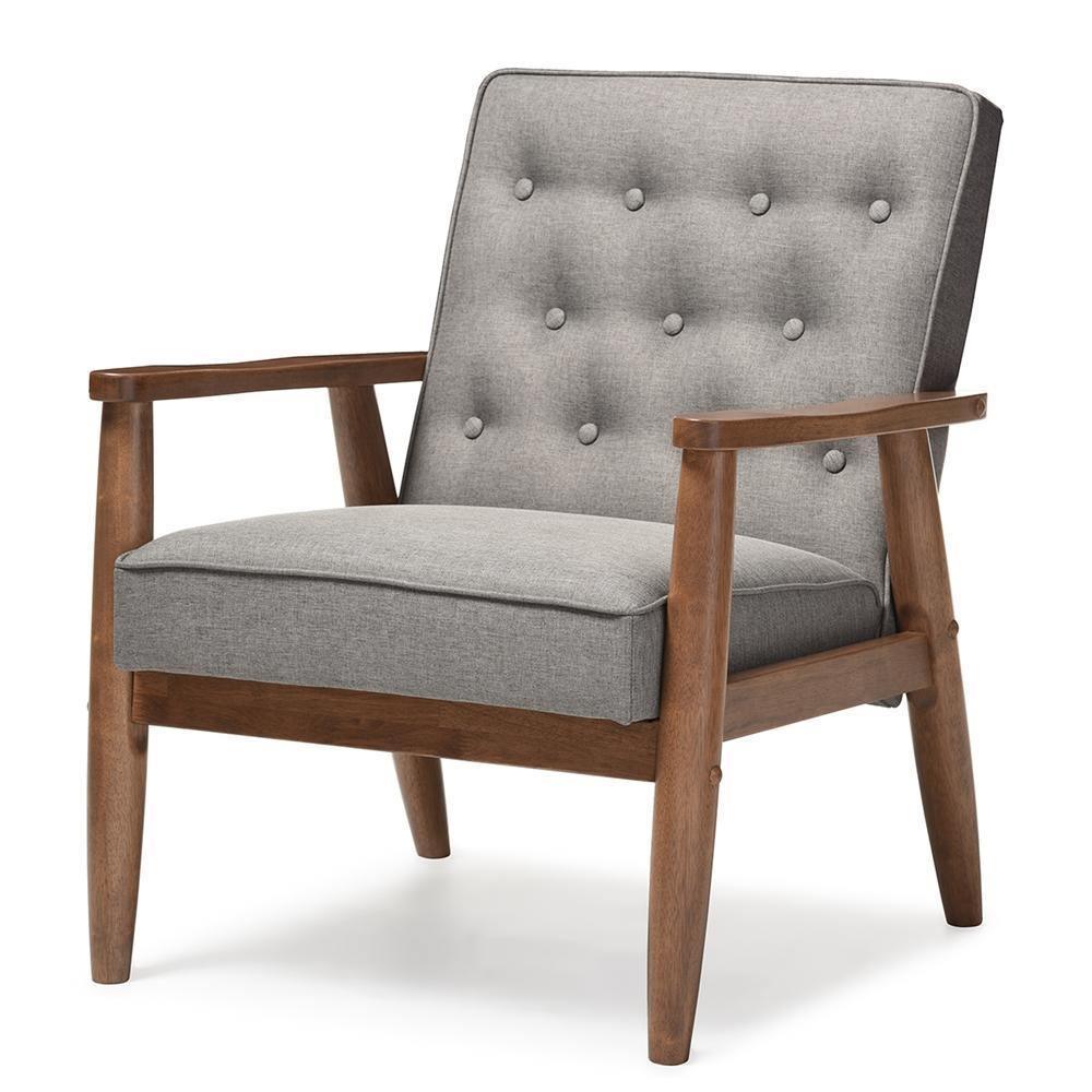 Sorrento Mid-century Retro Modern Grey Fabric Upholstered Wooden Lounge Chair FredCo