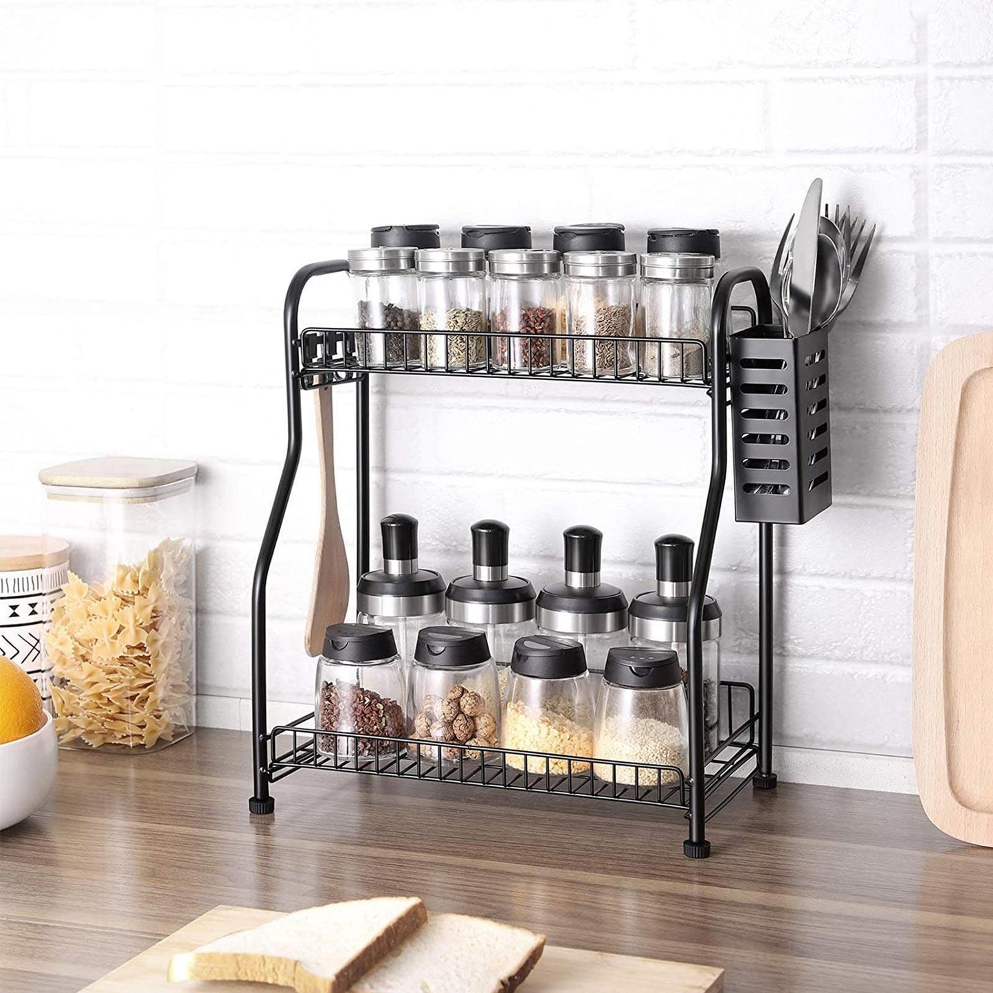 Spice Rack Black 2 Shelves FredCo