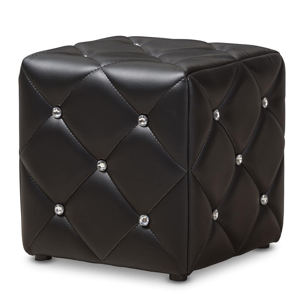 Stacey Modern and Contemporary Black Faux Leather Upholstered Ottoman FredCo