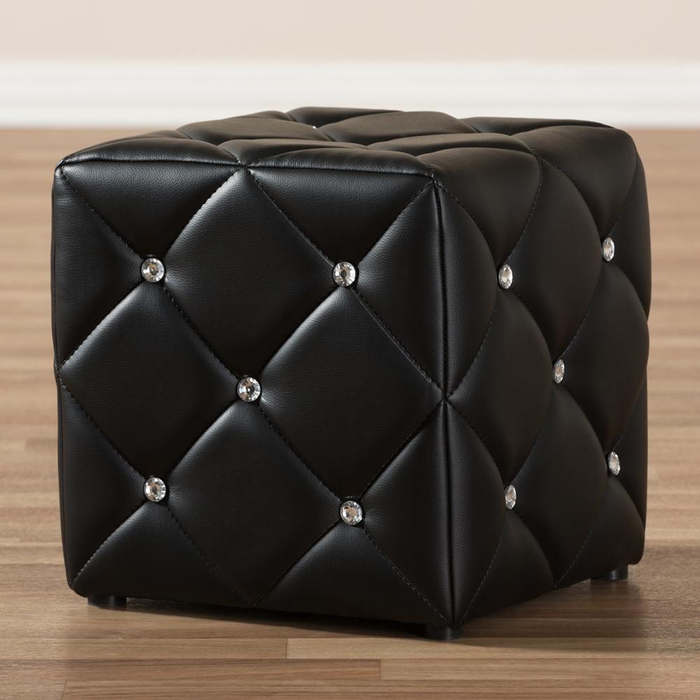 Stacey Modern and Contemporary Black Faux Leather Upholstered Ottoman FredCo