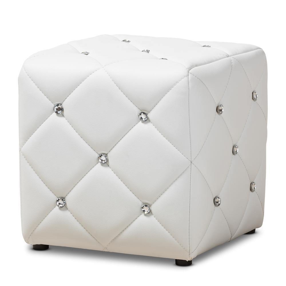 Stacey Modern and Contemporary White Faux Leather Upholstered Ottoman FredCo