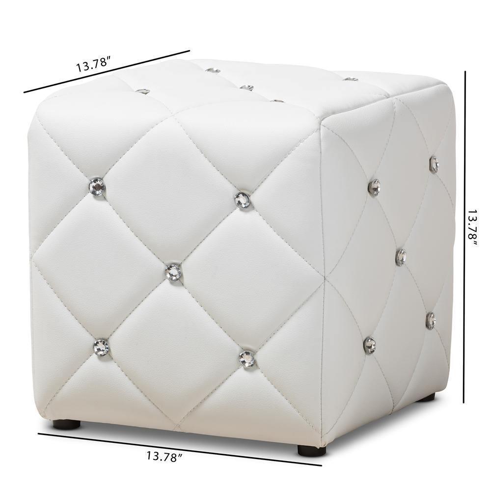 Stacey Modern and Contemporary White Faux Leather Upholstered Ottoman FredCo