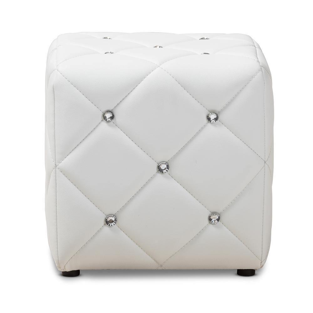 Stacey Modern and Contemporary White Faux Leather Upholstered Ottoman FredCo