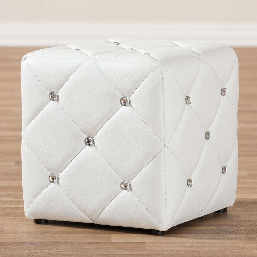 Stacey Modern and Contemporary White Faux Leather Upholstered Ottoman FredCo