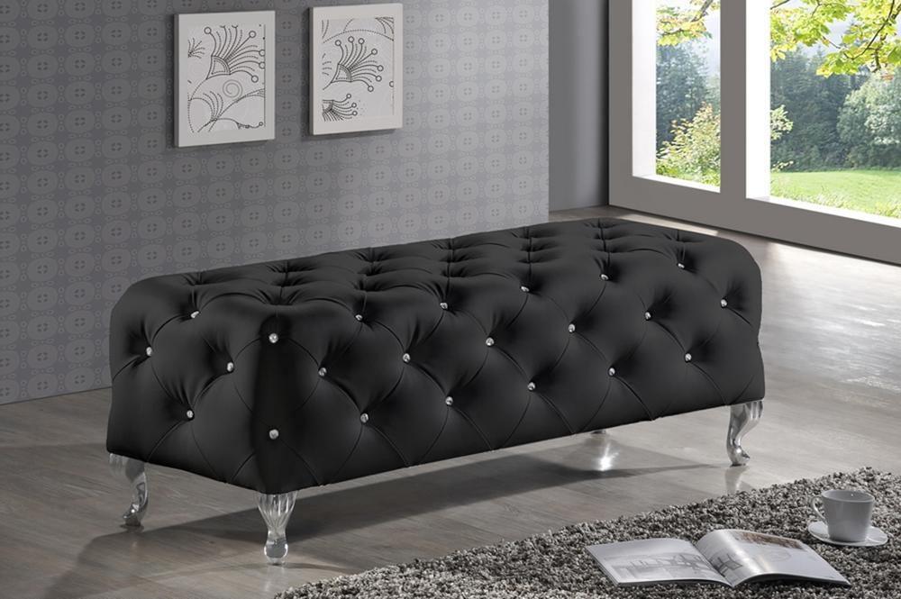Stella Crystal Tufted Black Modern Bench FredCo