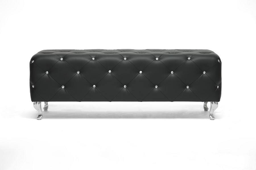Stella Crystal Tufted Black Modern Bench FredCo