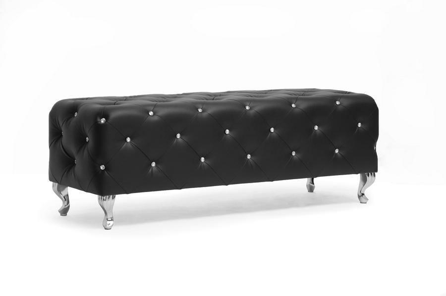 Stella Crystal Tufted Black Modern Bench FredCo