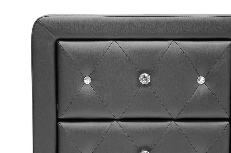 Stella Crystal Tufted Black Upholstered Modern Nightstand FredCo