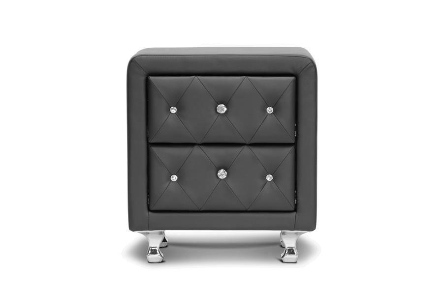 Stella Crystal Tufted Black Upholstered Modern Nightstand FredCo