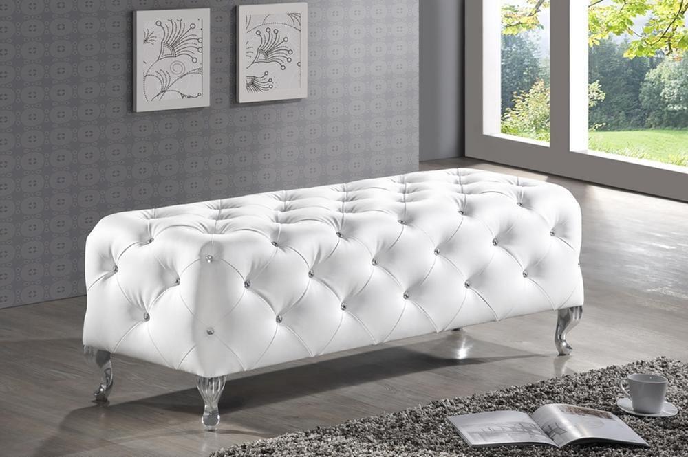 Stella Crystal Tufted White Modern Bench FredCo