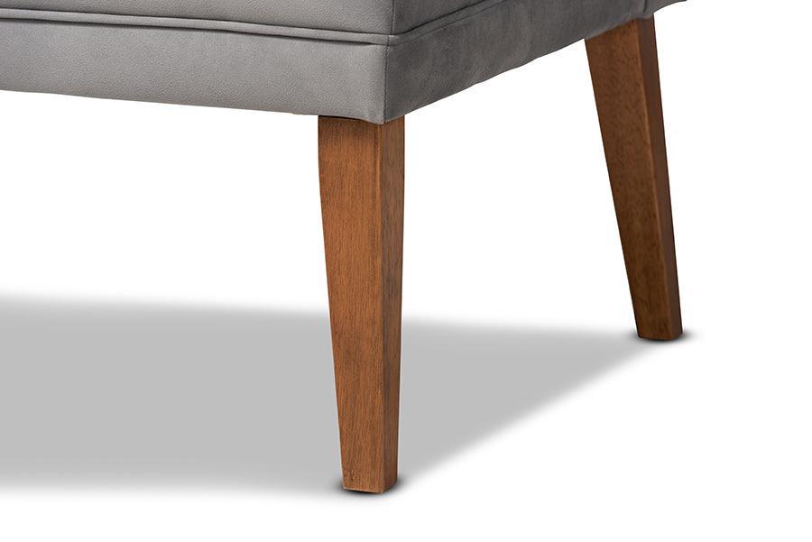 Stewart Mid-Century Modern Grey Velvet Upholstered and Walnut Brown Finished Wood 2-Piece Dining Nook Banquette Set FredCo