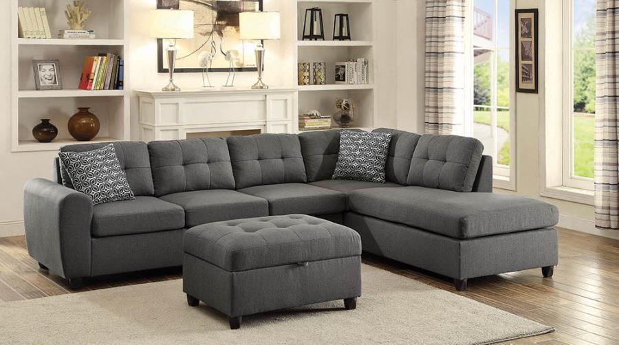 Stonenesse Upholstered Tufted Sectional with Storage Ottoman Grey 500413-S2 Coaster FredCo