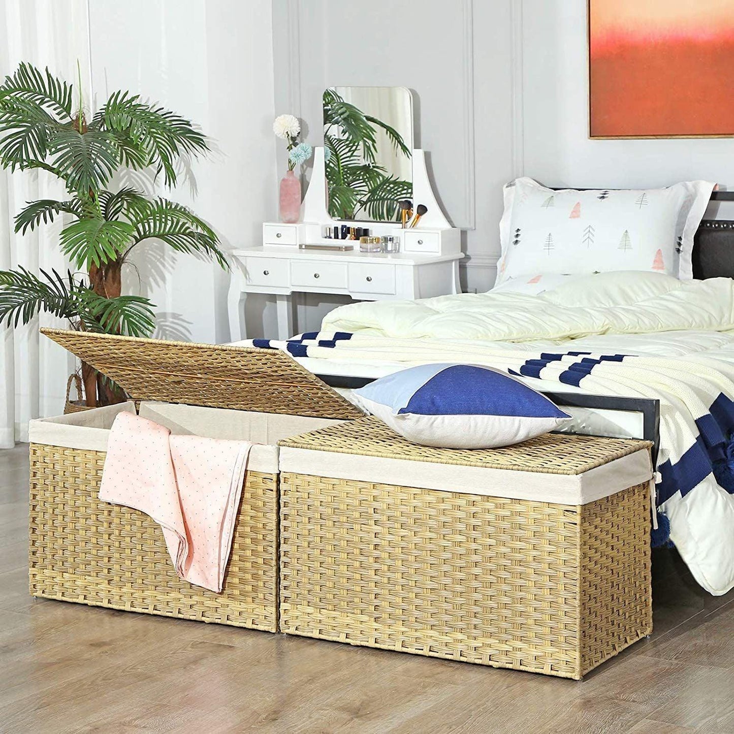 Storage Basket with Lid Rattan 29 inch FredCo