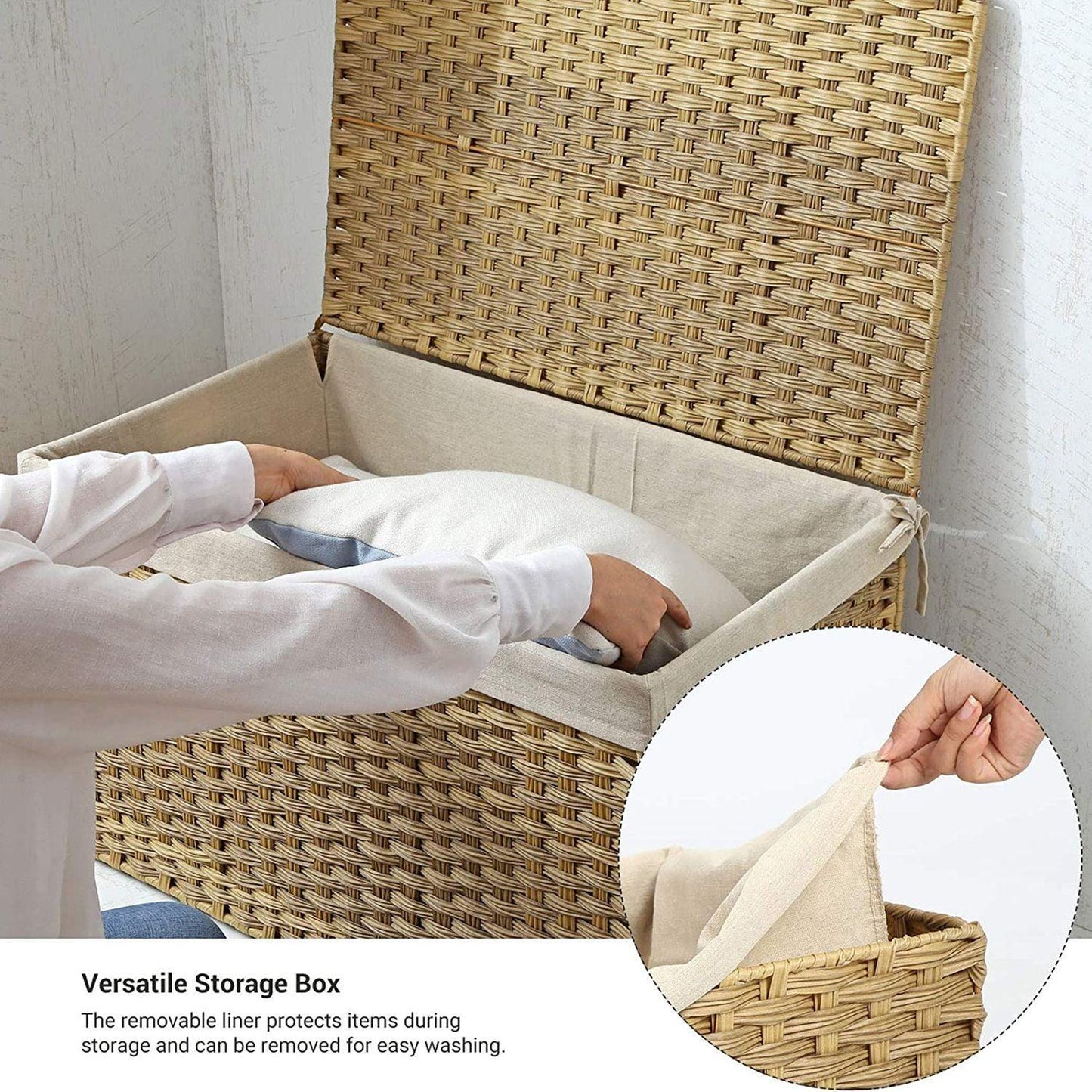 Storage Basket with Lid Rattan 29 inch FredCo
