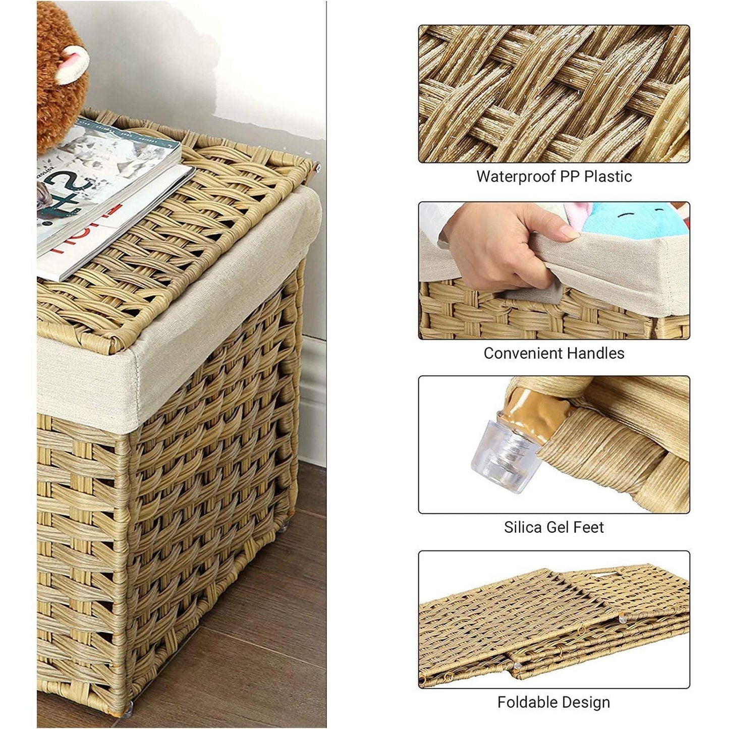 Storage Basket with Lid Rattan 29 inch FredCo