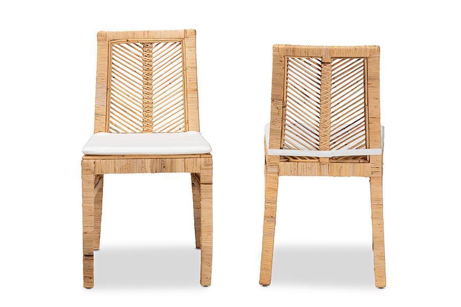 Suci Modern Bohemian Natural Brown Rattan 2-Piece Dining Chair Set FredCo
