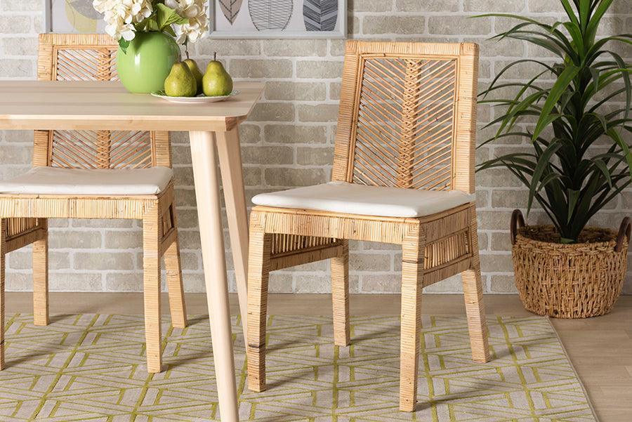 Suci Modern Bohemian Natural Brown Rattan 2-Piece Dining Chair Set FredCo