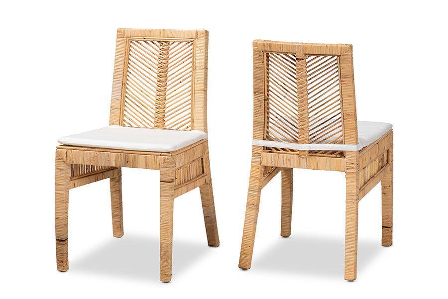 Suci Modern Bohemian Natural Brown Rattan 2-Piece Dining Chair Set FredCo