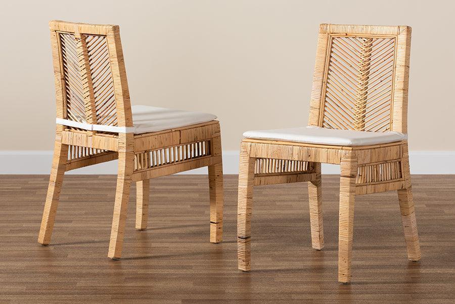 Suci Modern Bohemian Natural Brown Rattan 2-Piece Dining Chair Set FredCo