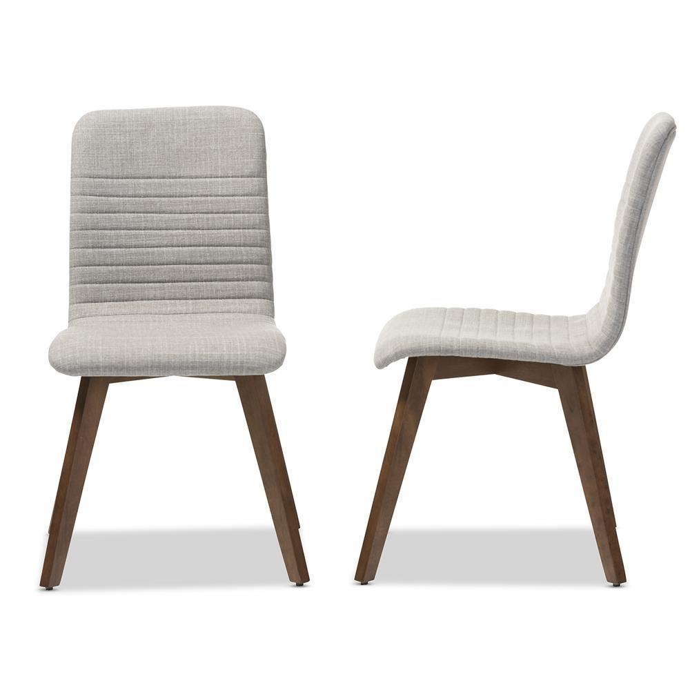 Sugar Mid-century Retro Modern Scandinavian Style Light Grey Fabric Upholstered Walnut Wood Finishing Dining Chair FredCo