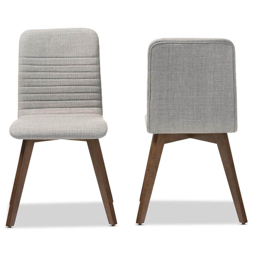 Sugar Mid-century Retro Modern Scandinavian Style Light Grey Fabric Upholstered Walnut Wood Finishing Dining Chair FredCo