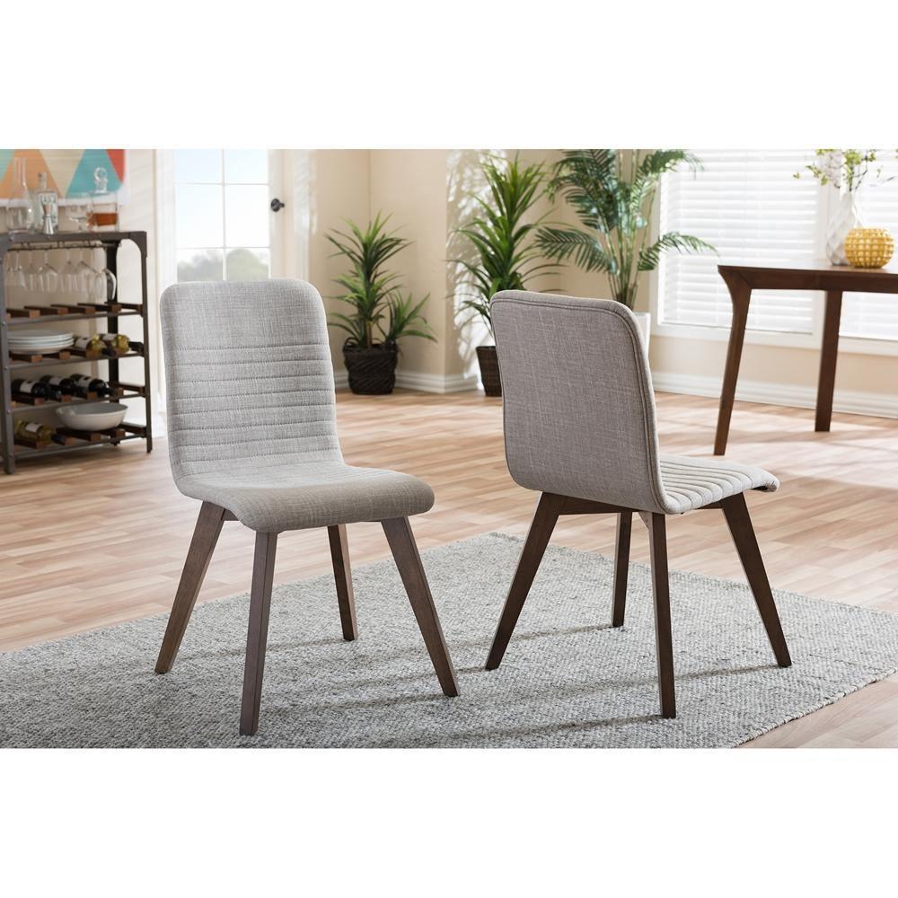 Sugar Mid-century Retro Modern Scandinavian Style Light Grey Fabric Upholstered Walnut Wood Finishing Dining Chair FredCo