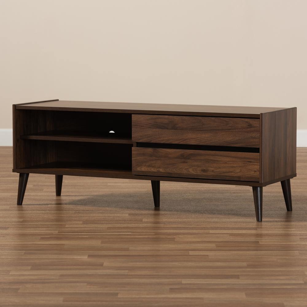 Suli Mid-Century Modern Walnut Brown Finished Wood TV Stand FredCo