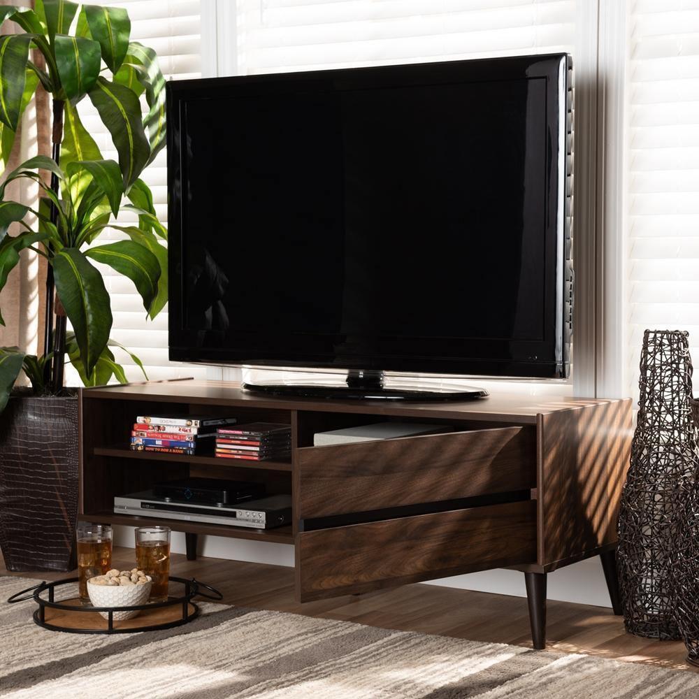 Suli Mid-Century Modern Walnut Brown Finished Wood TV Stand FredCo