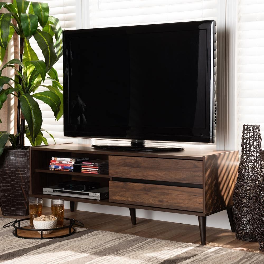 Suli Mid-Century Modern Walnut Brown Finished Wood TV Stand FredCo