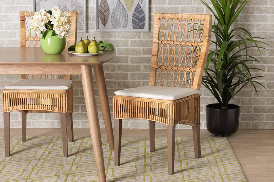 Sullivan Modern Bohemian Natural Brown Rattan 2-Piece Dining Chair Set FredCo