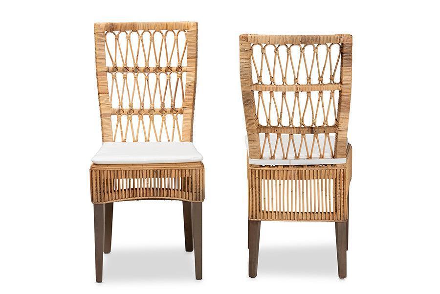 Sullivan Modern Bohemian Natural Brown Rattan 2-Piece Dining Chair Set FredCo