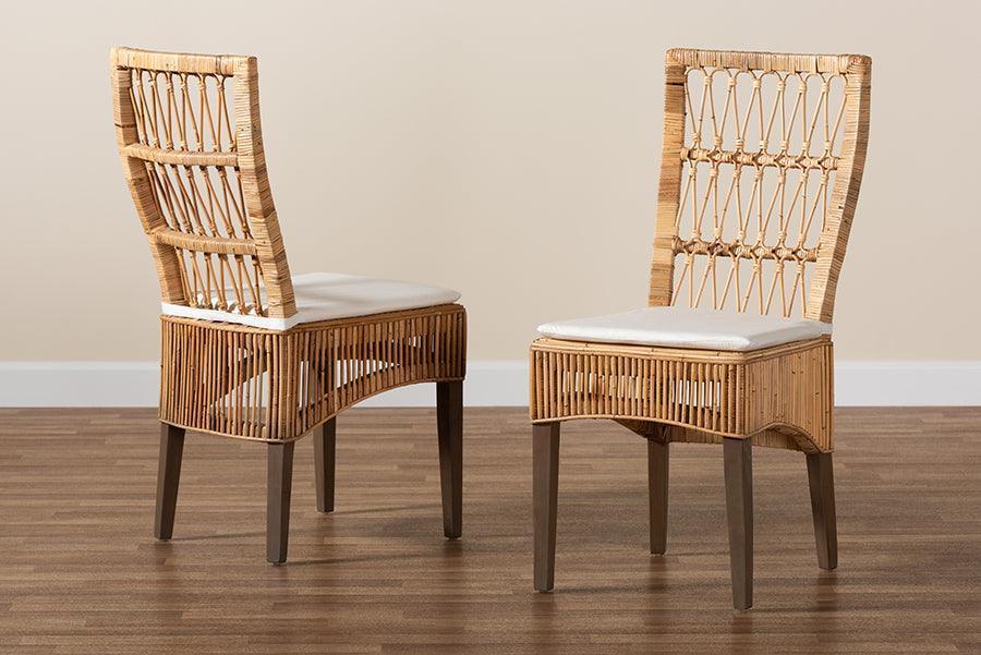 Sullivan Modern Bohemian Natural Brown Rattan 2-Piece Dining Chair Set FredCo