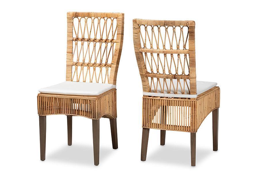 Sullivan Modern Bohemian Natural Brown Rattan 2-Piece Dining Chair Set FredCo