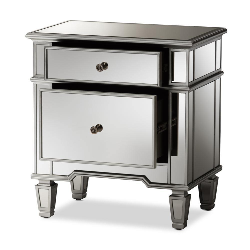 Sussie Hollywood Regency Glamour Style Mirrored 2-Drawer Nightstand FredCo