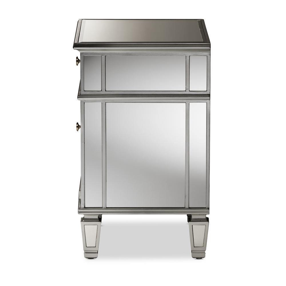 Sussie Hollywood Regency Glamour Style Mirrored 2-Drawer Nightstand FredCo