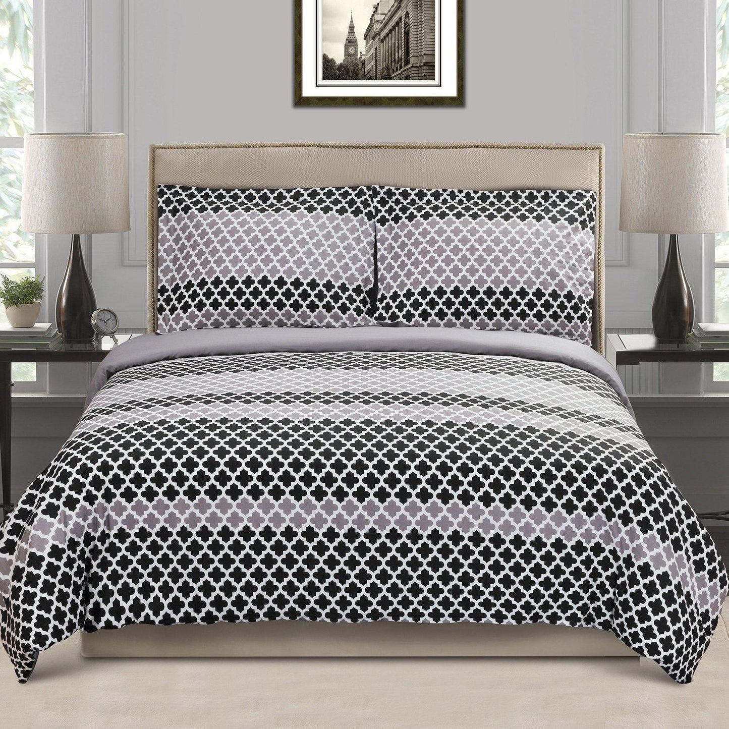 Sutton 100% Cotton Oriental Quatrefoil Print Duvet Cover Set FredCo
