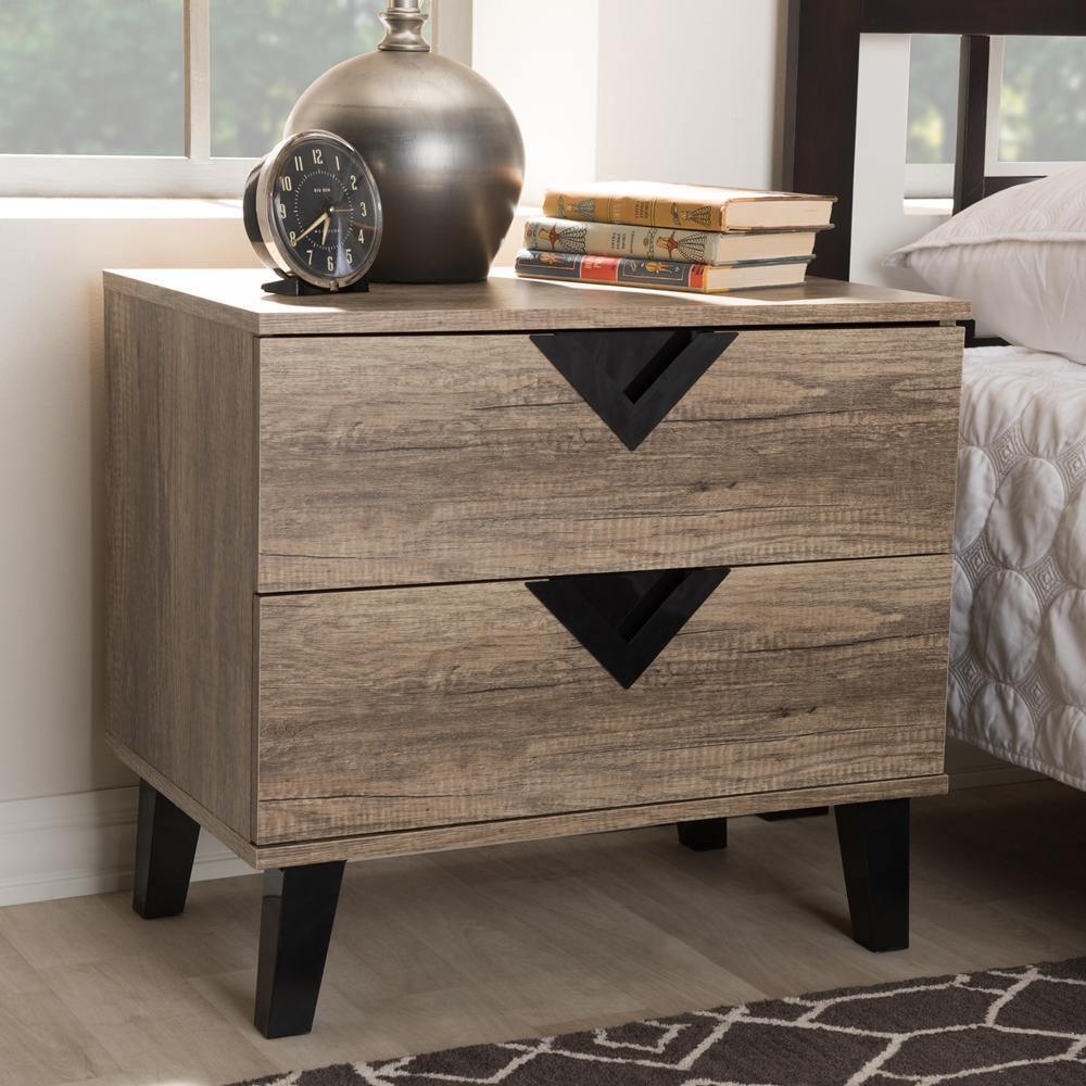 Swanson Modern and Contemporary Light Brown Wood 2-Drawer Nightstand FredCo