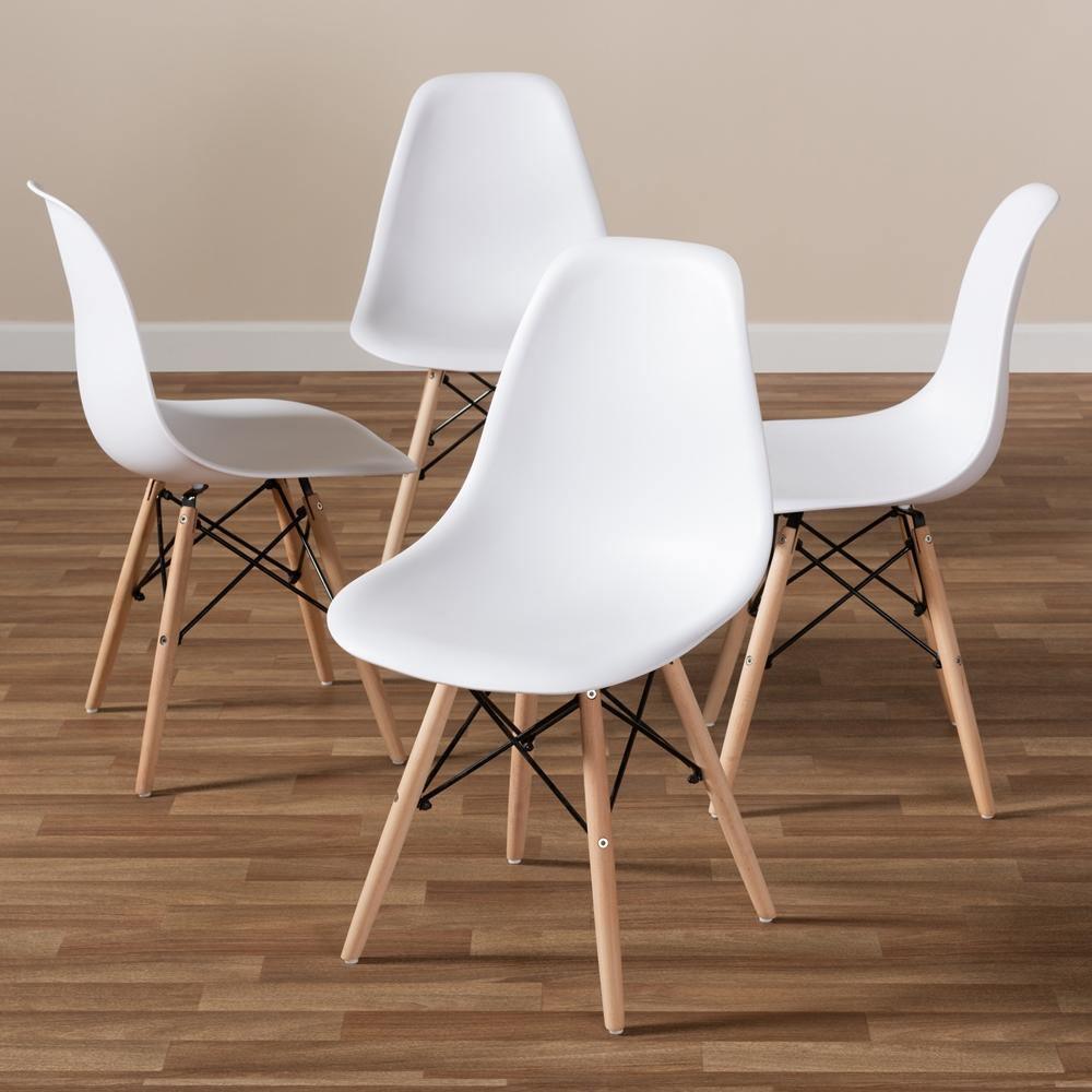 Sydnea Mid-Century Modern White Acrylic Brown Wood Finished Dining Chair (Set of 4) FredCo