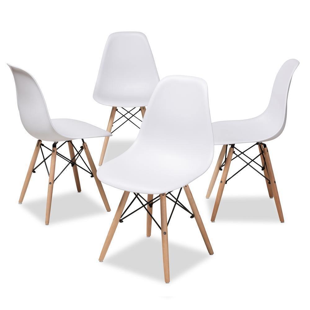 Sydnea Mid-Century Modern White Acrylic Brown Wood Finished Dining Chair (Set of 4) FredCo