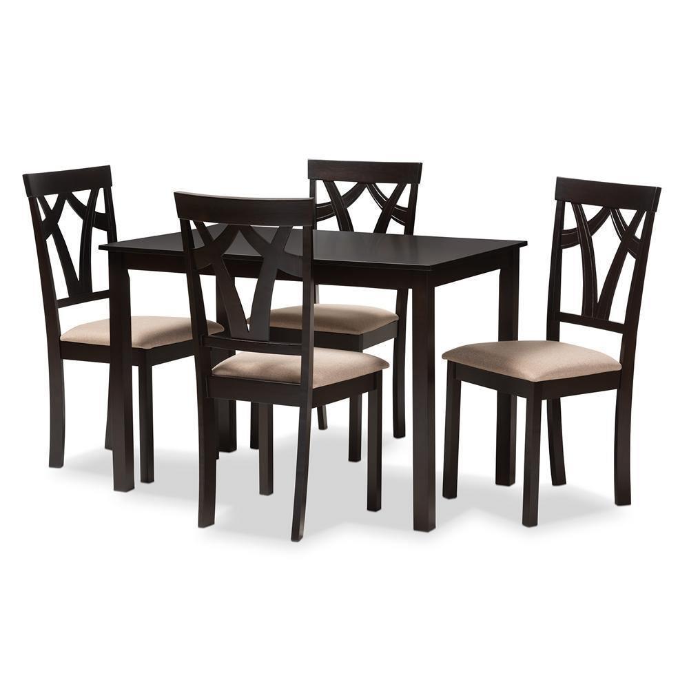 Sylvia Modern and Contemporary Espresso Brown Finished and Sand Fabric Upholstered 5-Piece Dining Set FredCo