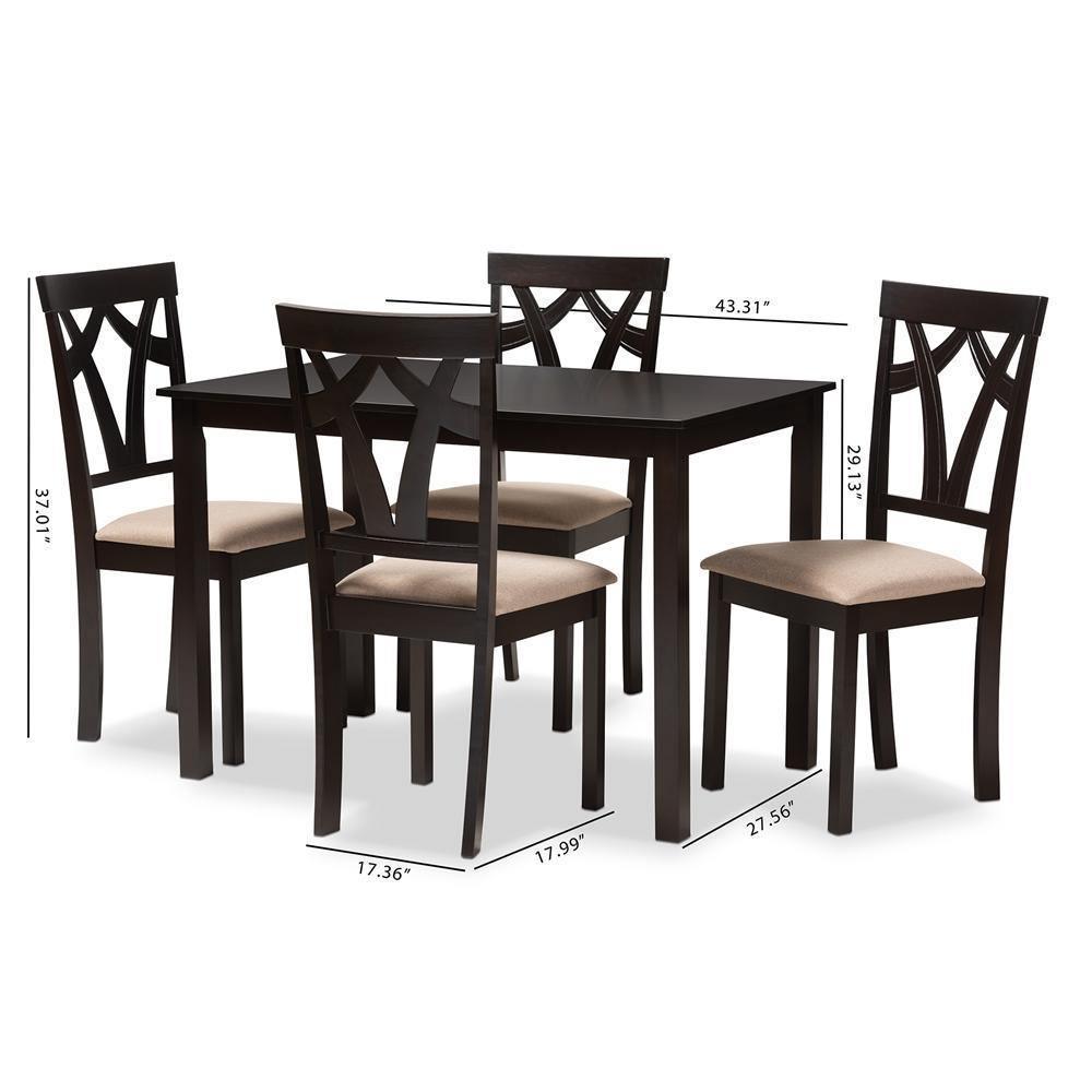 Sylvia Modern and Contemporary Espresso Brown Finished and Sand Fabric Upholstered 5-Piece Dining Set FredCo