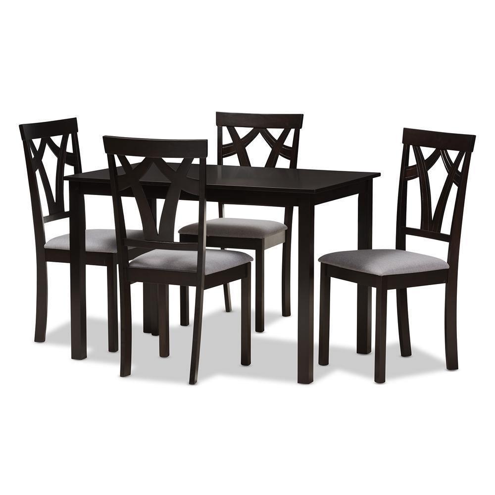 Sylvia Modern and Contemporary Grey Fabric Upholstered and Dark Brown Finished 5-Piece Dining Set FredCo