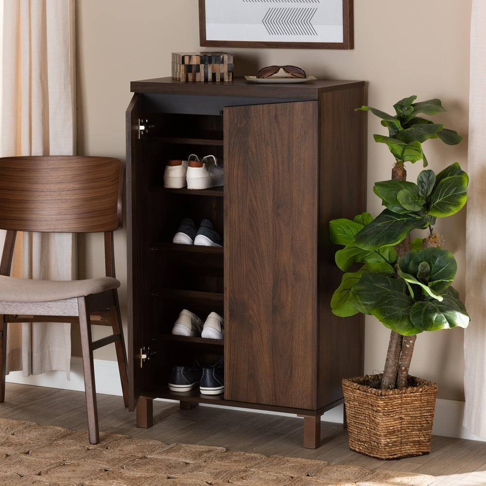 Talon Modern and Contemporary Two-Tone Walnut Brown and Dark Grey Finished Wood 2-Door Shoe Storage Cabinet FredCo